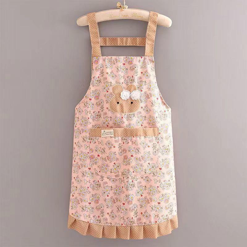 

Rabbit Print Kitchen Cooking Apron Stain-Proof With Large Pocket Restaurant Uniform Floral Style Breathable Catering Waist Apron