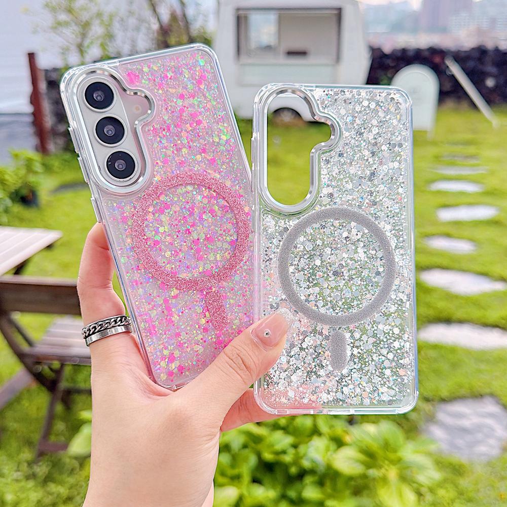 KEYSION Luxuxy Glitter Magnetic Phone Case for MagSafe for Samsung A56 5G A26 A16 4G TPU+PC Shockproof Cover for Galaxy A17 5G