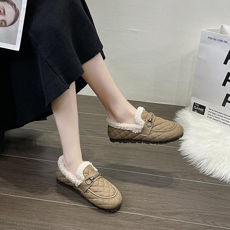 Women Fashion Non-slip Flat Shoe Casual Soft Lightweight Loafer Plugging Thickening Comfortable Warm Shoes for Winter Size 35-43