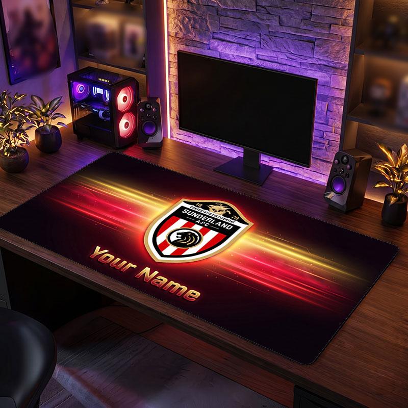 Sunderland FC Custom Large Mouse Pad, Personalized Name Text Print, Football Logo Non‑Slip Desk Mat Gaming Gift