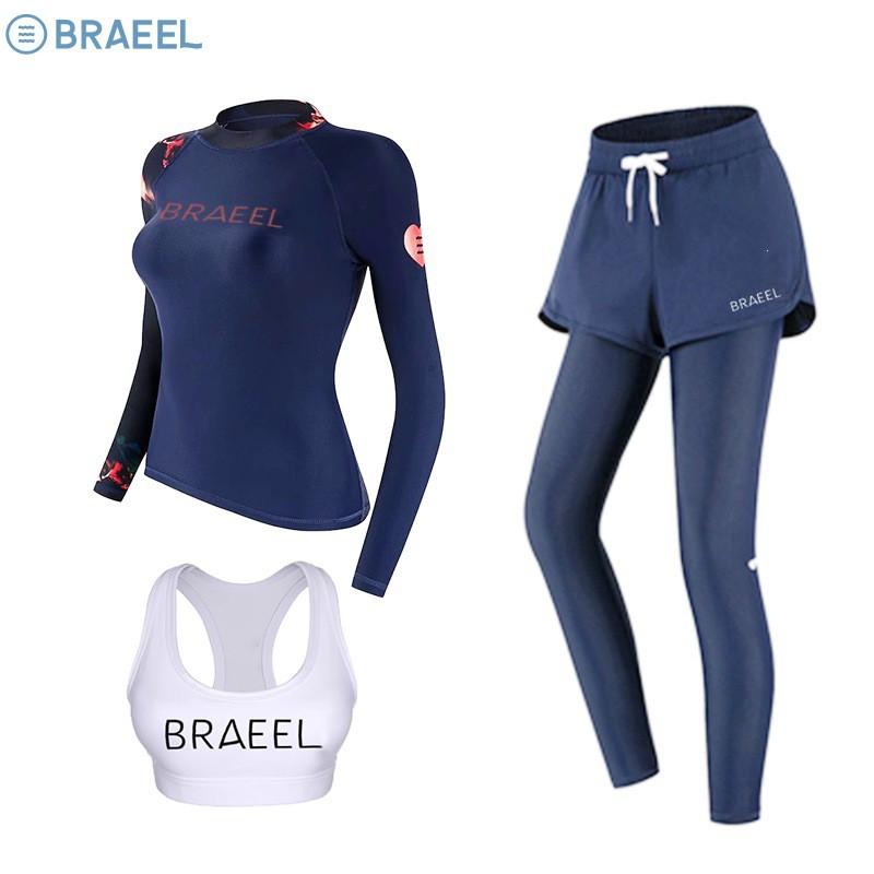 Womens UV Protection Long Sleeve Rash Guard Set With Pants Diving Snorkeling Surfing Swimming