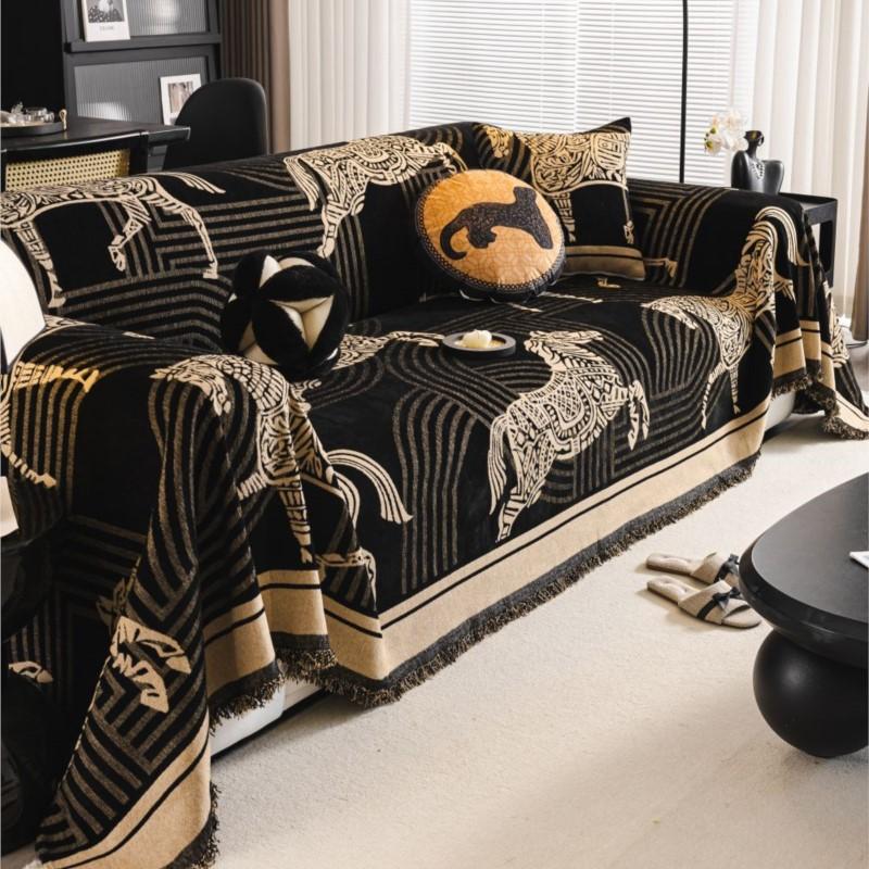 Funda Sofa Hjem Chenille Horse Print Sofamatte Dynepledd Helårs Camping Piknik Dekken Sofatrekk Høst