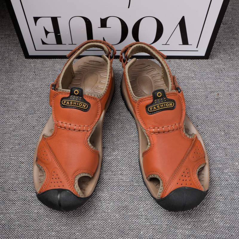 Summer Men Sandals Genuine Leather Mens Casual Shoes Outdoor Men Leather Sandals for Men Beach Shoes Roman Shoes Plus Size 38-48