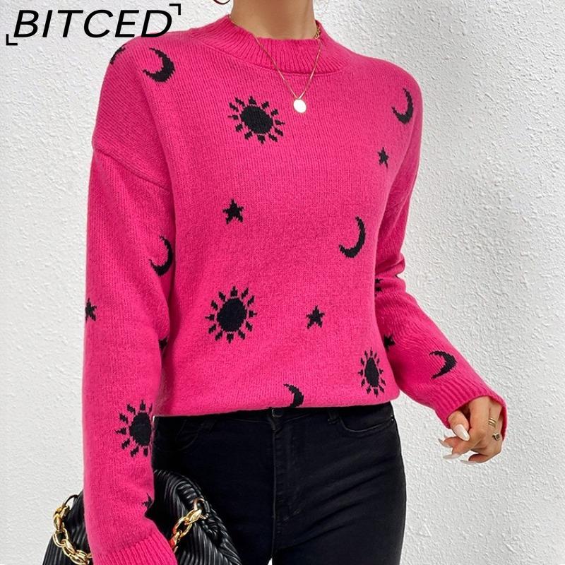 

BITCED Jacquard O-Neck Pullover Knit Sweater for Women Fall/Winter Skull Halloween Sweater XXL розовый