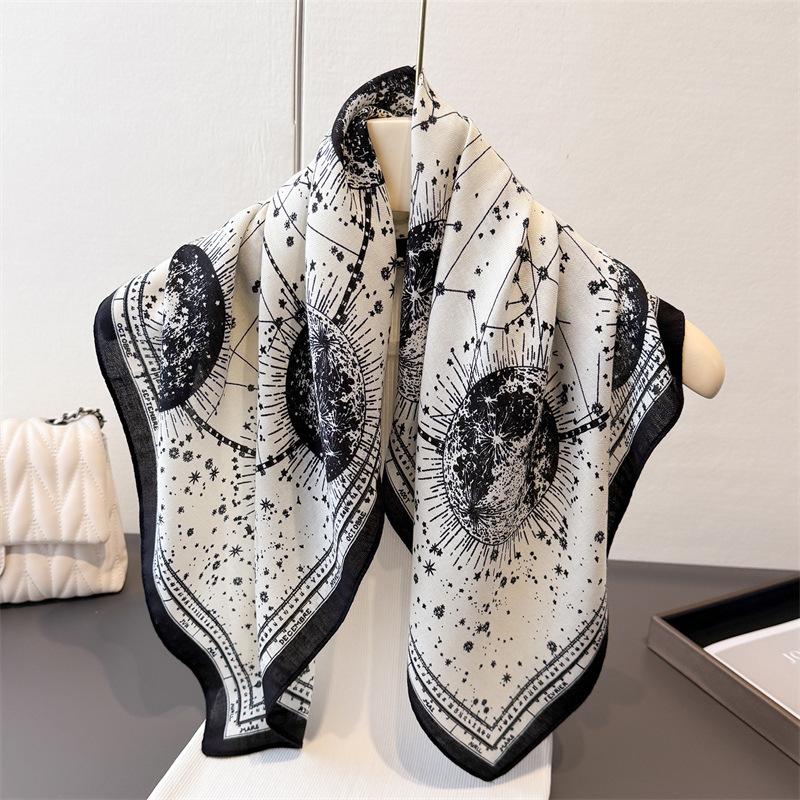 Polka Dot Style Herringbone Pattern Cotton And Linen Small Square Scarf Silk Scarf Imitation Velvet Headscarf Shawl Sun Protection Scarf Women'S Scarf