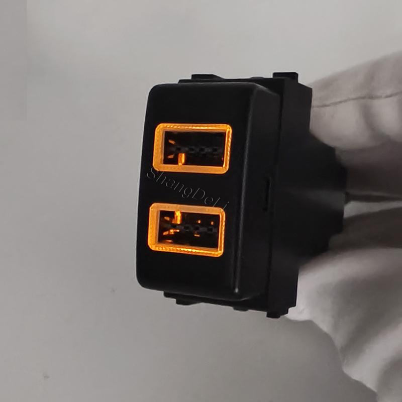 1PC Orange LED Light Car Quick Charger Double USB Socket Adapter For Nissan Qashqai Tiida Teana Sunny Y61 Y62 X-Trail Sylphy