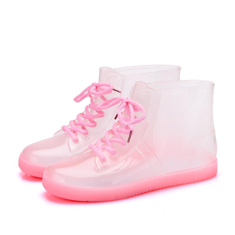 Fashion Candy Color Ankle Boots Fashion Rain Boots Women's Flat Rain Shoes Clear Rainboots Waterproof Shoes Rubber Zapatos De Mujer