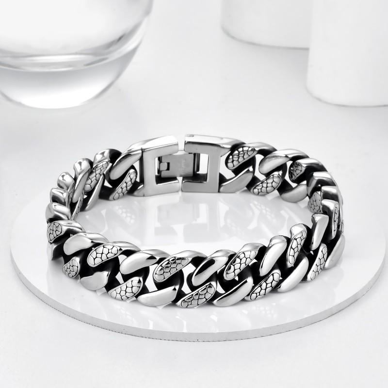 Herren Edelstahl Armband 14mm Poliert Schlangenstruktur Geometrisches Design Minimalistisch Markant Biker Stil