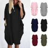 New Casual Tunic Dress Loose Fit 3/4 Roll-Up Sleeves With Big Pockets For Women