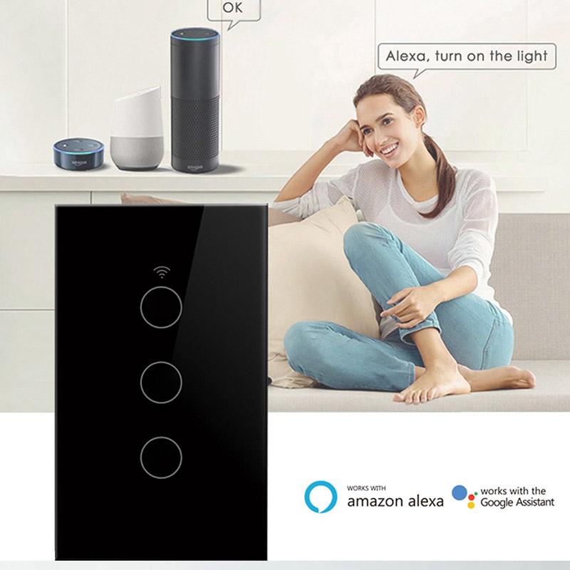 Tuya US WiFi Smart Wall Switch RF433 1/2/3 Gang Touch Sensor LED Light Switches Work Wirh Smart Home Alexa Google Home