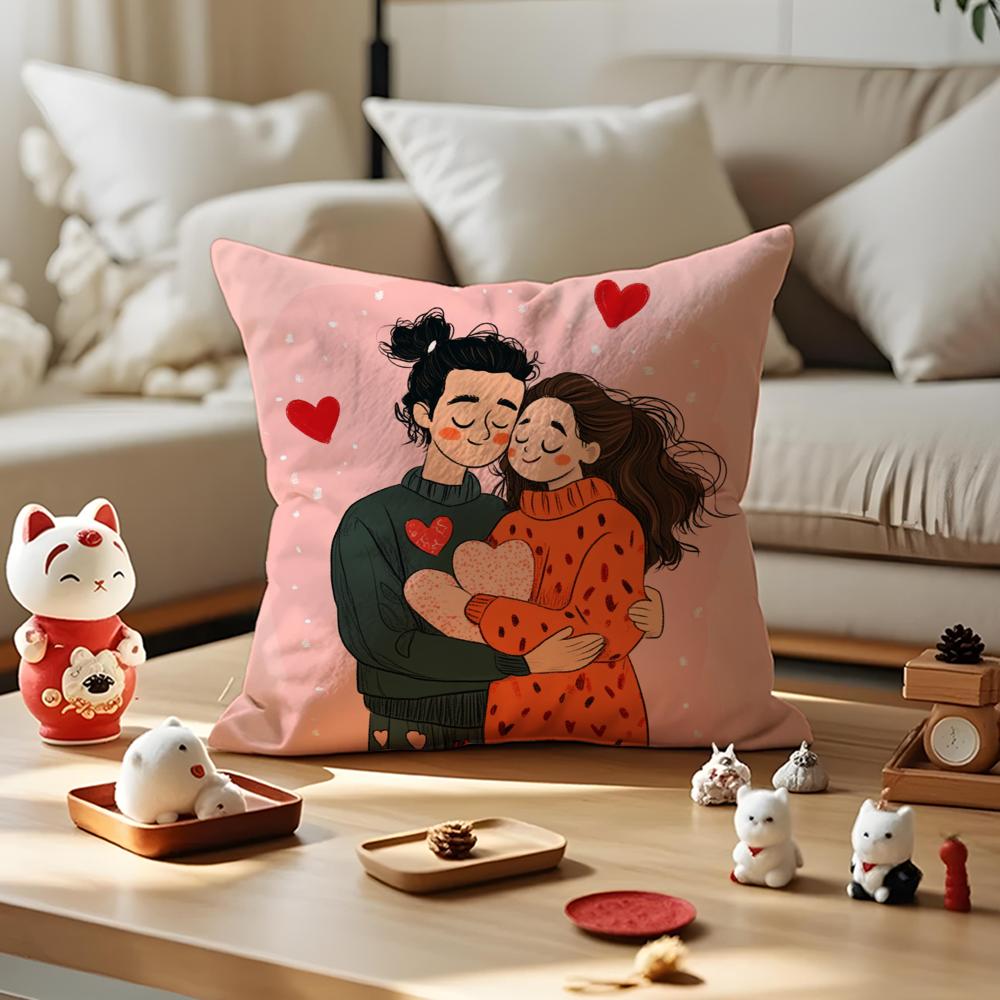 

Sweet couple Cushion Cover Silky Short Plush with Invisible Zipper Dustproof Sofa Pillow Case for Home Decor 40x40cm 16x16in