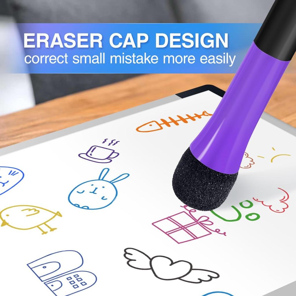 Magnetic Dry Erase Markers Fine: 12 Colors Erasable Whiteboard Markers Fine Point with Eraser Cap, Low Odor White Board Dry Erase Pens Fine Tip for