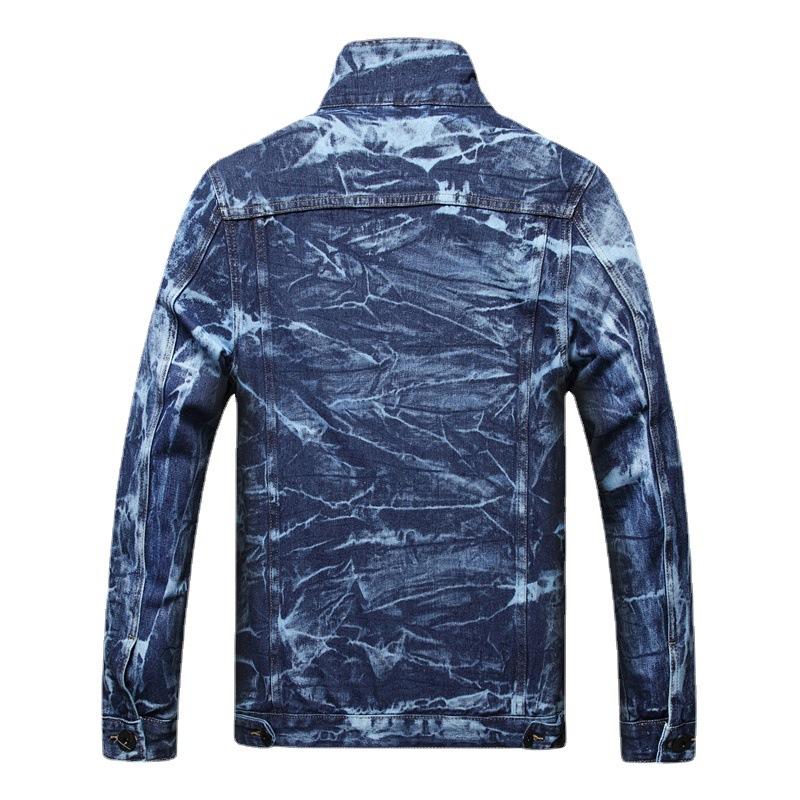 2024 Autumn And Winter New European And American Plus Size Men'S Loose Denim Jacket Jacket Irregular Tie Dye Trendy Men'S Top