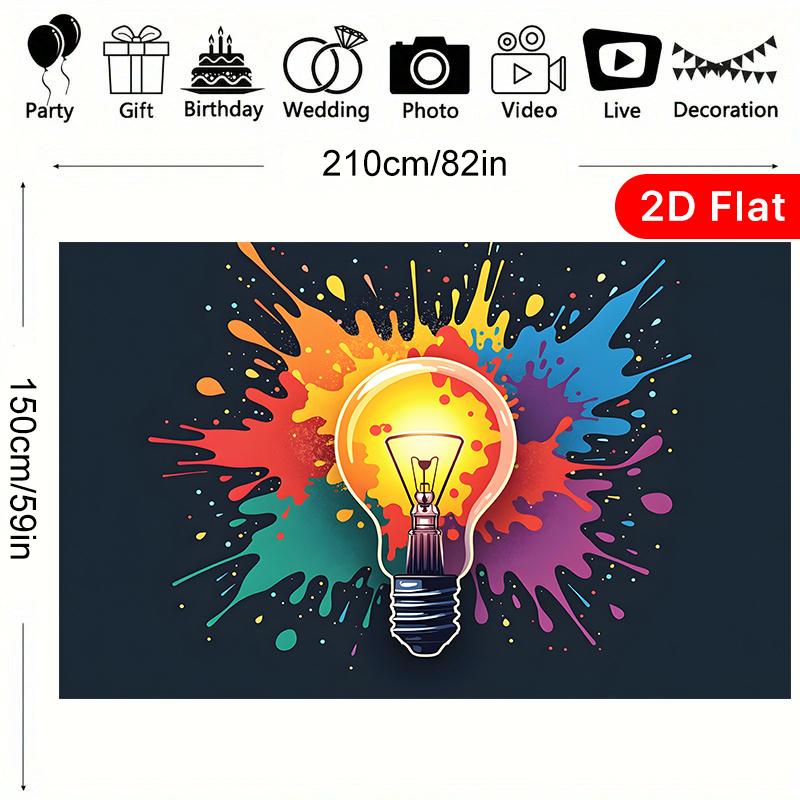 1PC 2D Flat Banner, Creative Light Bulb & Colorful Background, Polyester Party Backdrop, Versatile for Living Room Wall