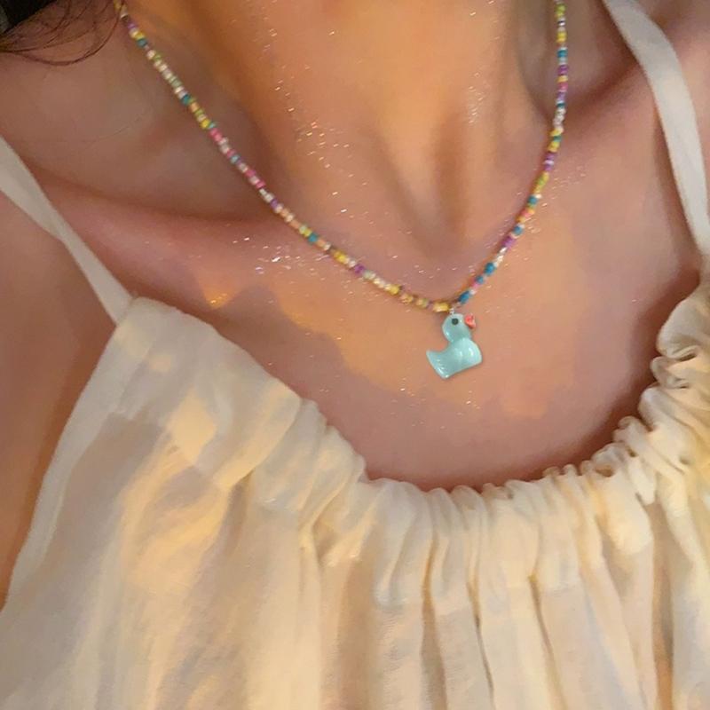 Unique Rainbow Bead Neckchains Adjustable Duck Pendant Choker Ornaments