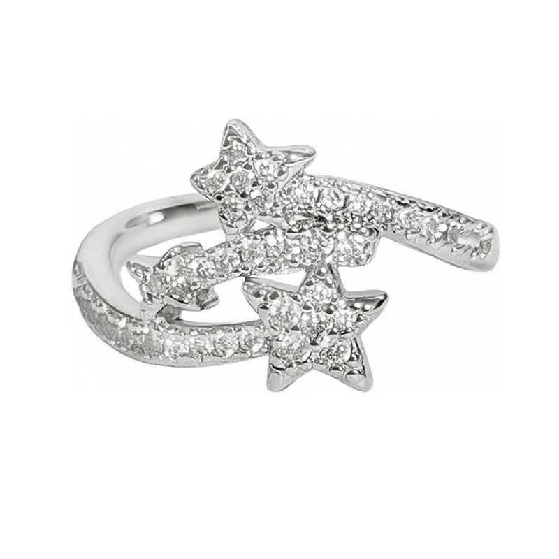 Exquisite Star Row Diamond Zircon Ring For Women, Stacked Wearing Personalized Fashion And Advanced Sense, Opening Adjustable Index Finger Ring