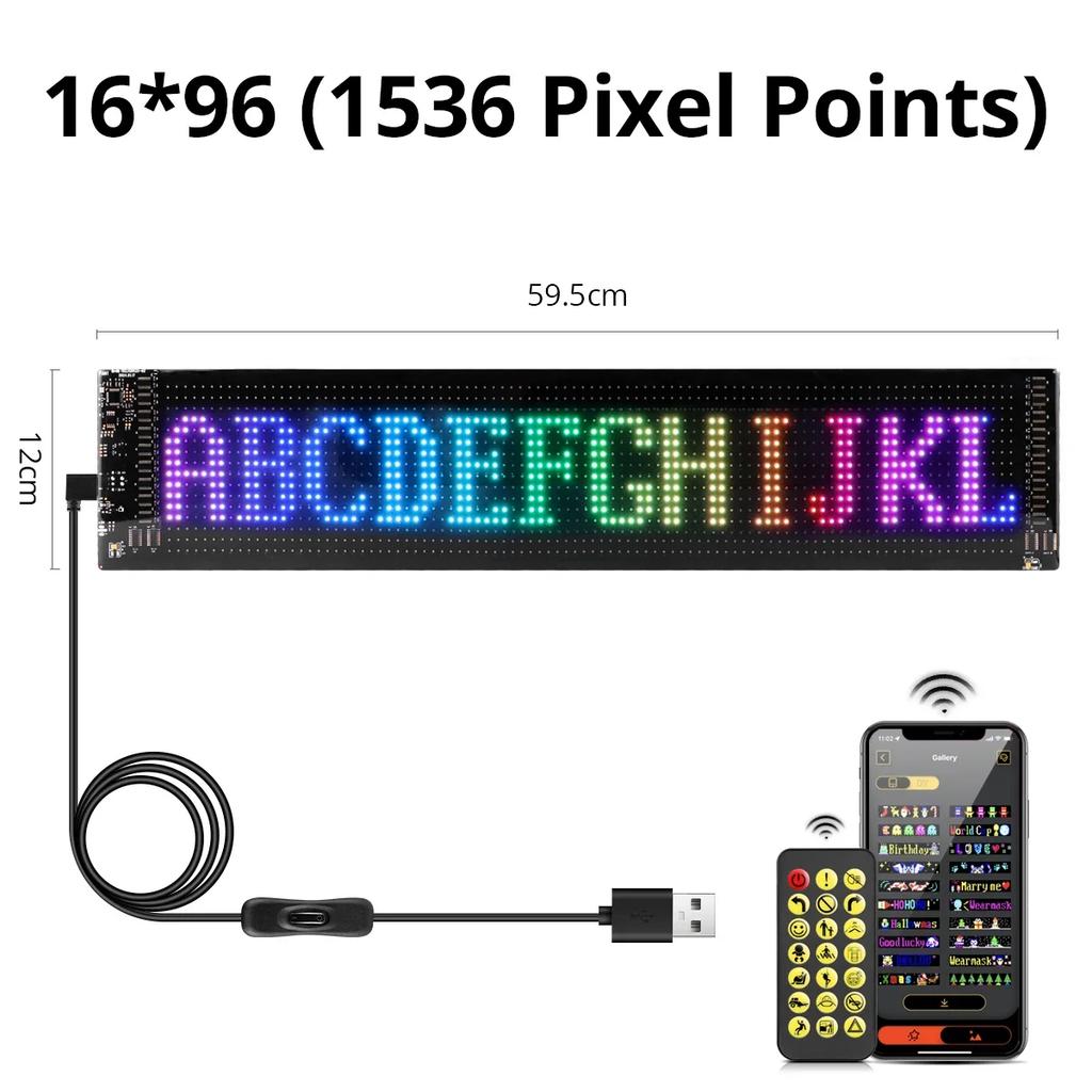Scrolling Advertising LED Sign Panel Bluetooth App Control Logo Light Customize Text Pattern Animation Programmable Car Display