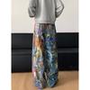 Mens Straight Fit Denim Pants With Hand-Painted Graffiti Art Mid-Rise Cotton Jeans Casual Wear