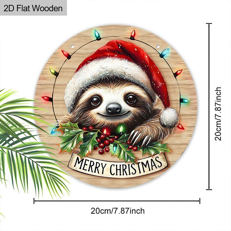 Weihnachtsdekorationsschild, hängende Innendekoration, 2D flache Holzprodukte mit Faultier im Weihnachtsmannhut-Muster, Weihnachtsgeschenke für Freunde und Familie