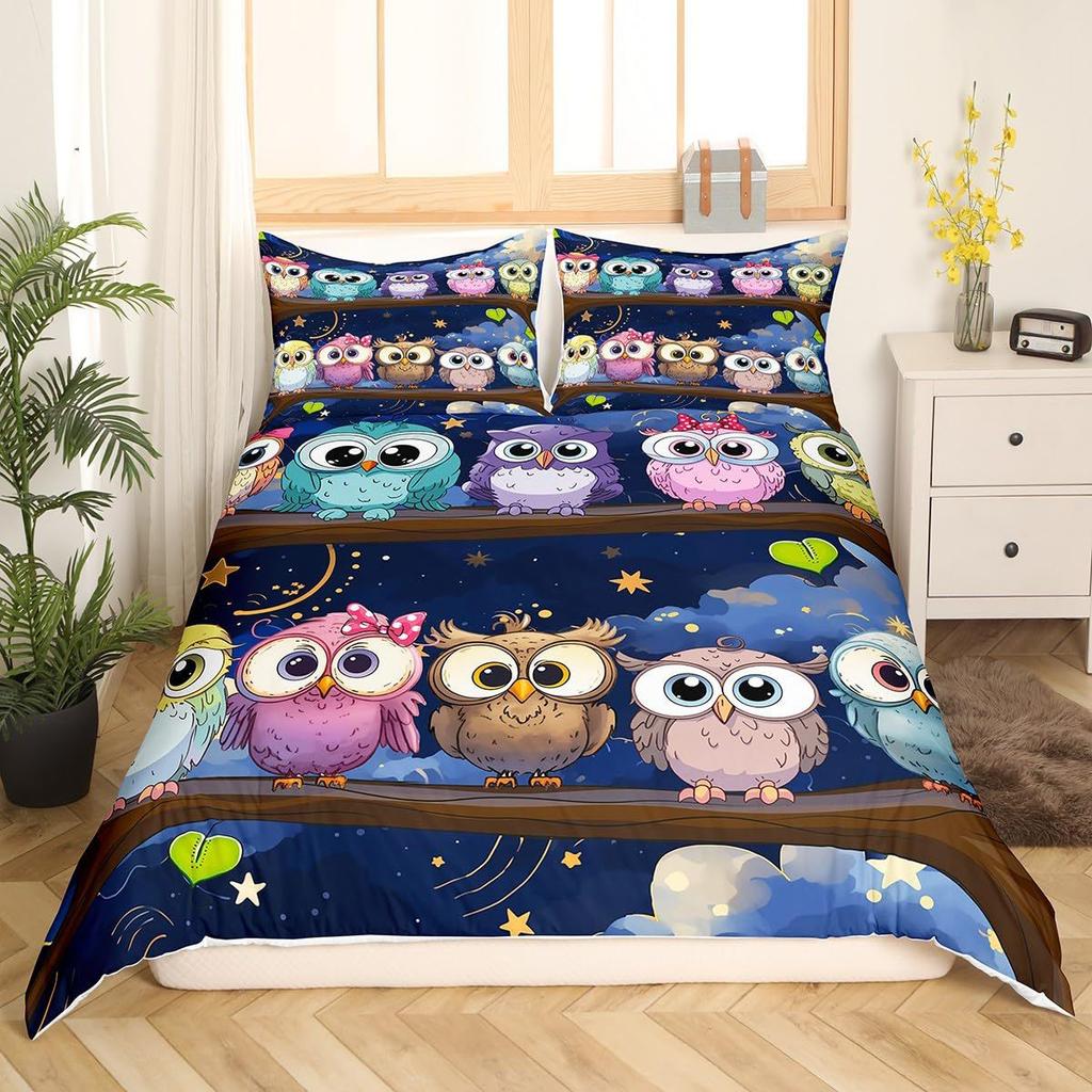 Home Textiles Owl Three-Piece Animal Digital Printing Quilt Pillowcase Bedding