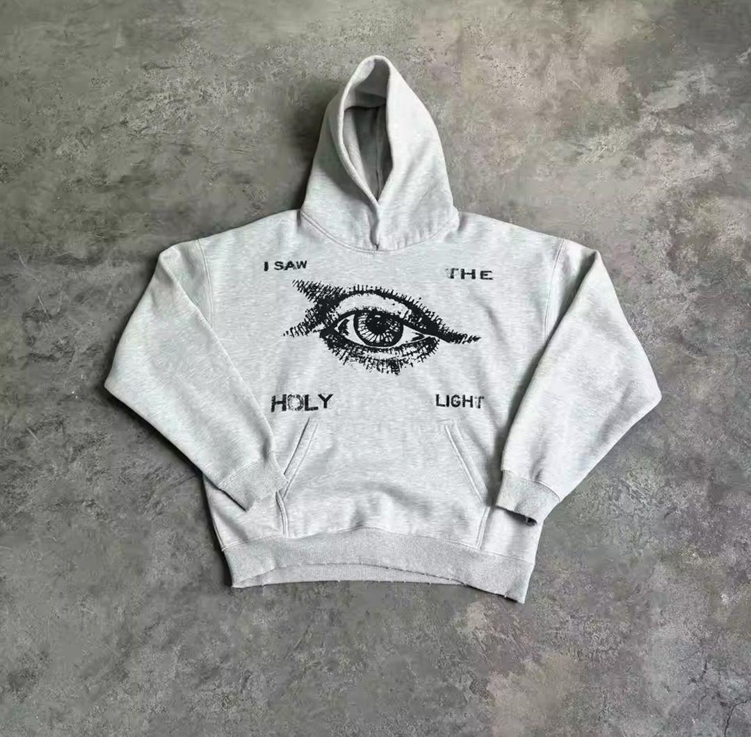 

American New Style Angel Eye Print Gray Hoodie Women s Simple Harajuku Hip-Hop Loose Casual Y2K Sweatshirt Street Trend Clothing 2XL