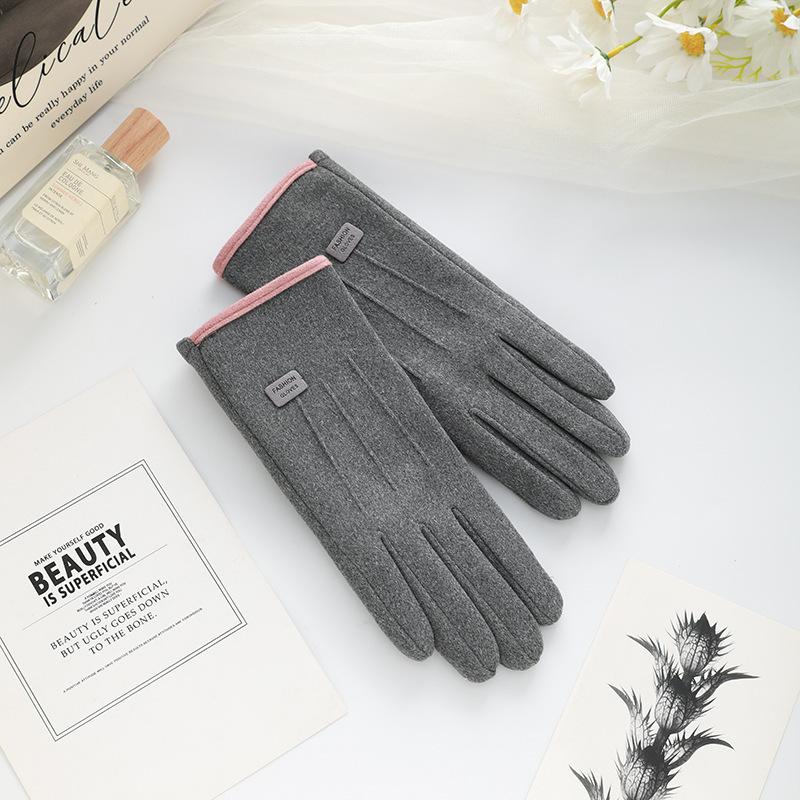 Cycling Gloves, Warm Gloves, Women's Velvet Gloves, Outdoor Cycling Electric Bike Windproof Touch Screen Three-line Small Label Gloves