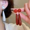 2026 High-End Red Pearl Drop Earrings: Unique, Luxurious, Two-Way Wear Studs for Women