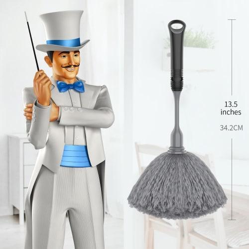MR.SIGA Microfiber High-Density Mini Duster, Dust Mop with Comfortable Non-Slip Handle and Detachable Washable Duster Head, Gray & Black