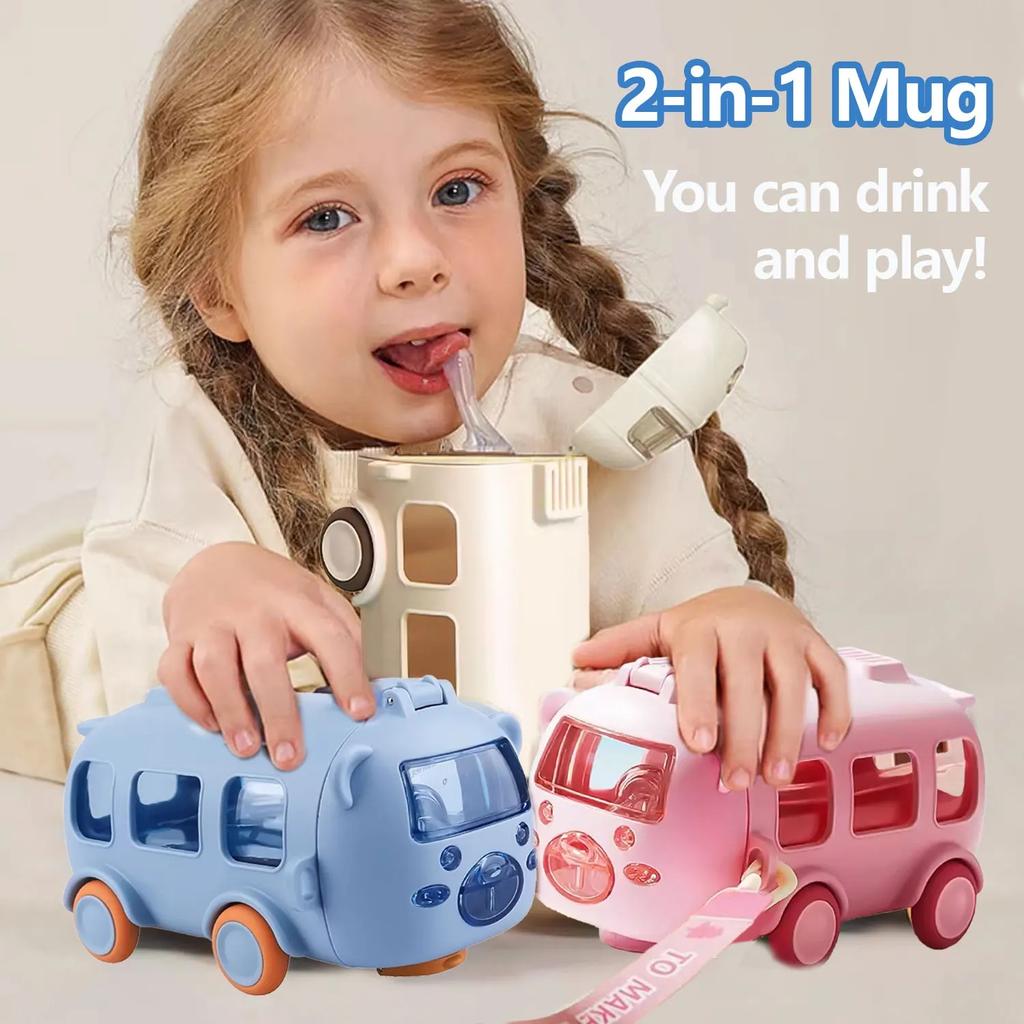 500ml Süße Bären Kinderwasserflasche Mit Schultergurt Tragbar Busform Trinkbecher Mit Strohhalm Für Kinder Trinkflasche