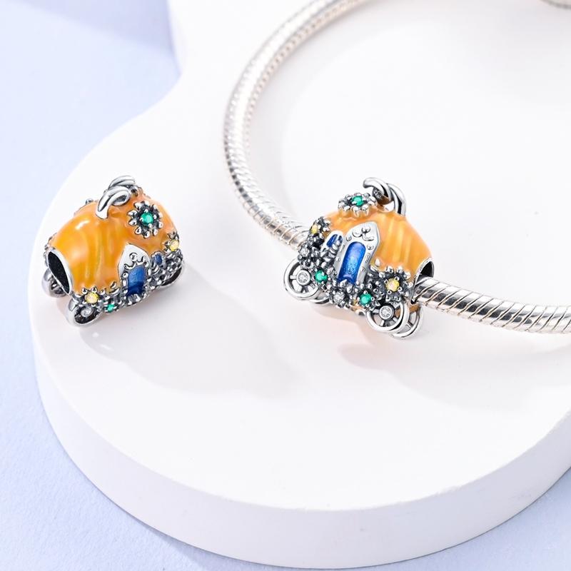 Copper Pumpkin Carriage Golden Charms Pendants Fit Original Bracelet Necklace Diy Anniversary Jewelry