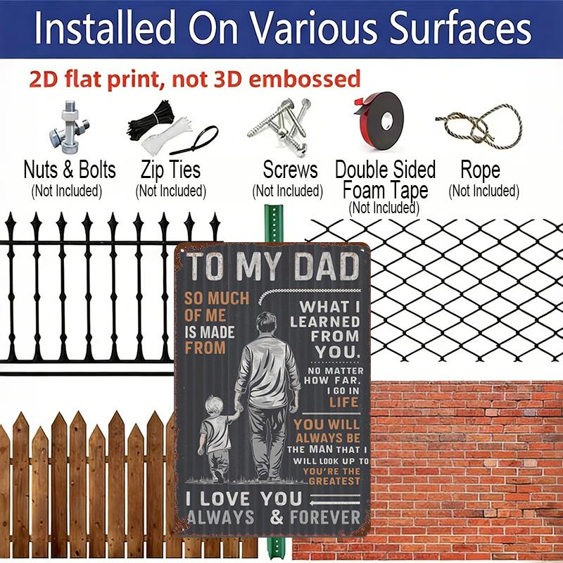 2D Flat 1pc Dad Metal Sign - Father's Day Gift From Son/, Dad Quote Wall Art with & Father Silhouette, Rustic Vintage Aluminium Plaque for Home