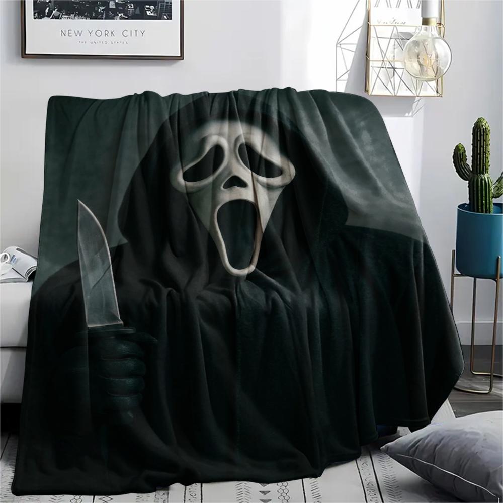 1PC Scream Print Flannel Blanket, High quality Comfortable for All Seasons, Home Decor, Warmth and Comfort, Perfect for Christmas Gifts