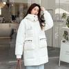 Giacca imbottita in piumino spesso da donna, design medio e lungo, con cappuccio, alla moda, versatile, imbottita, marea