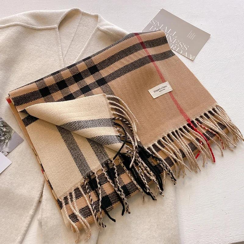 New Autumn Winter Fashion Cashmere Plaid Design Scarf Men Women Warm Thickening Shawl Neckerchief Scarves Bufanda Tassel 2025