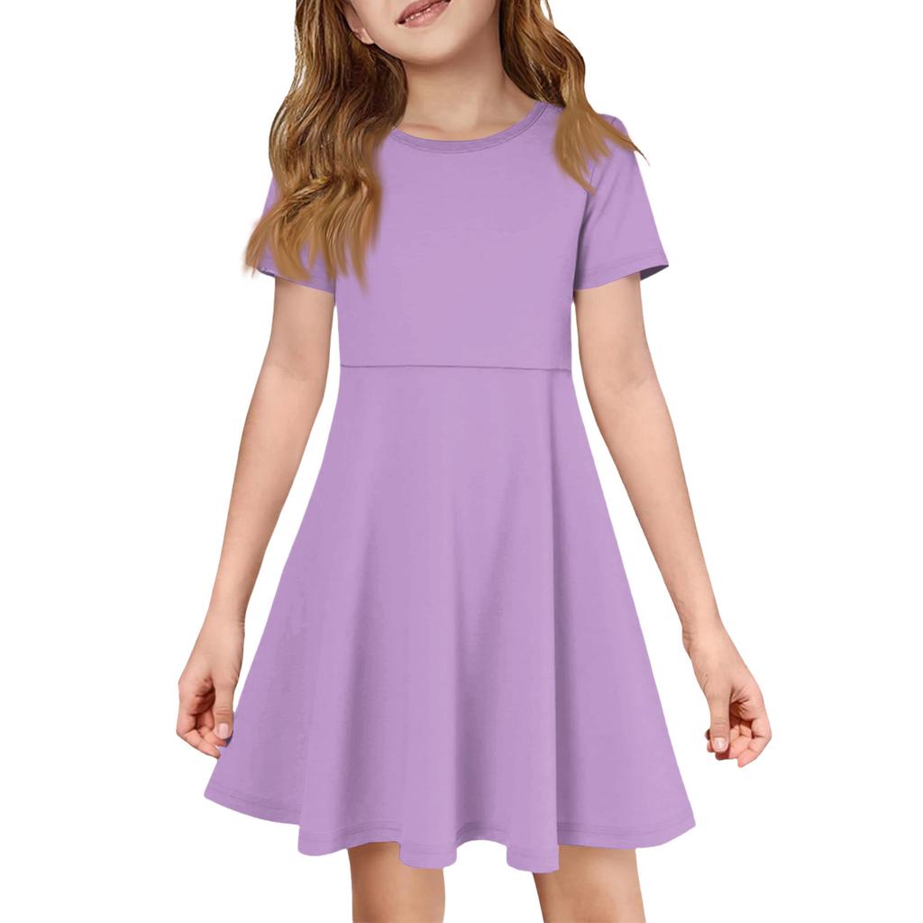 Girl Summer Dress Color & Print Short Sleeve Dress With Pocket Casual Dress Shorts Sleeve Party Dress Easter Day
