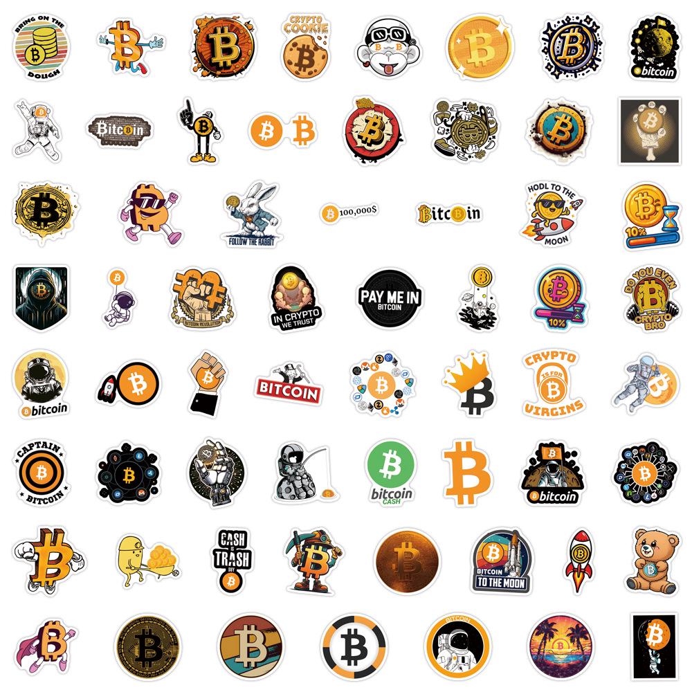 

60 Bitcoin Cartoon Graffiti Stickers - Waterproof for Planner, Stationery, Water Bottle, and Computer Decoration
