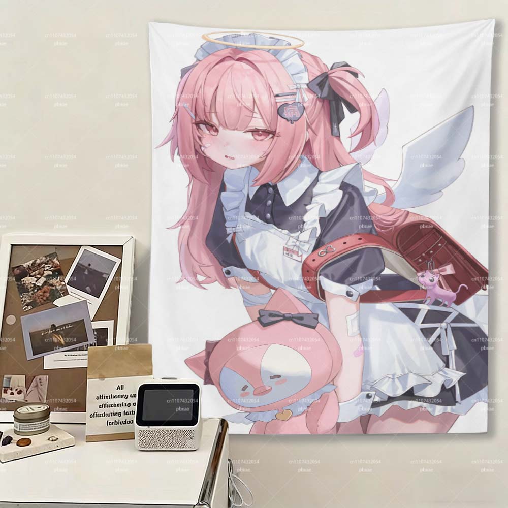 Kawaii Anime Maid Angel Girl Tapestry, Pink Hair Otaku Wall Hanging, Cute Cartoon Character Decor For Bedroom Dorm Room, Photo