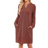 Fall Winter Women's Loose V-neck Long Sleeve Pocket Casual Loungewear Dress, European American Crossbody Fashion