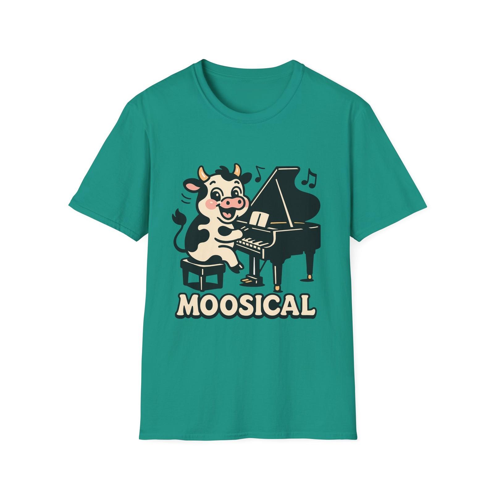 Unisex Softstyle T-Shirt Mens Womens Tees Top Joyful Cow Piano Funny Music Pun Animal Graphic 3XL
