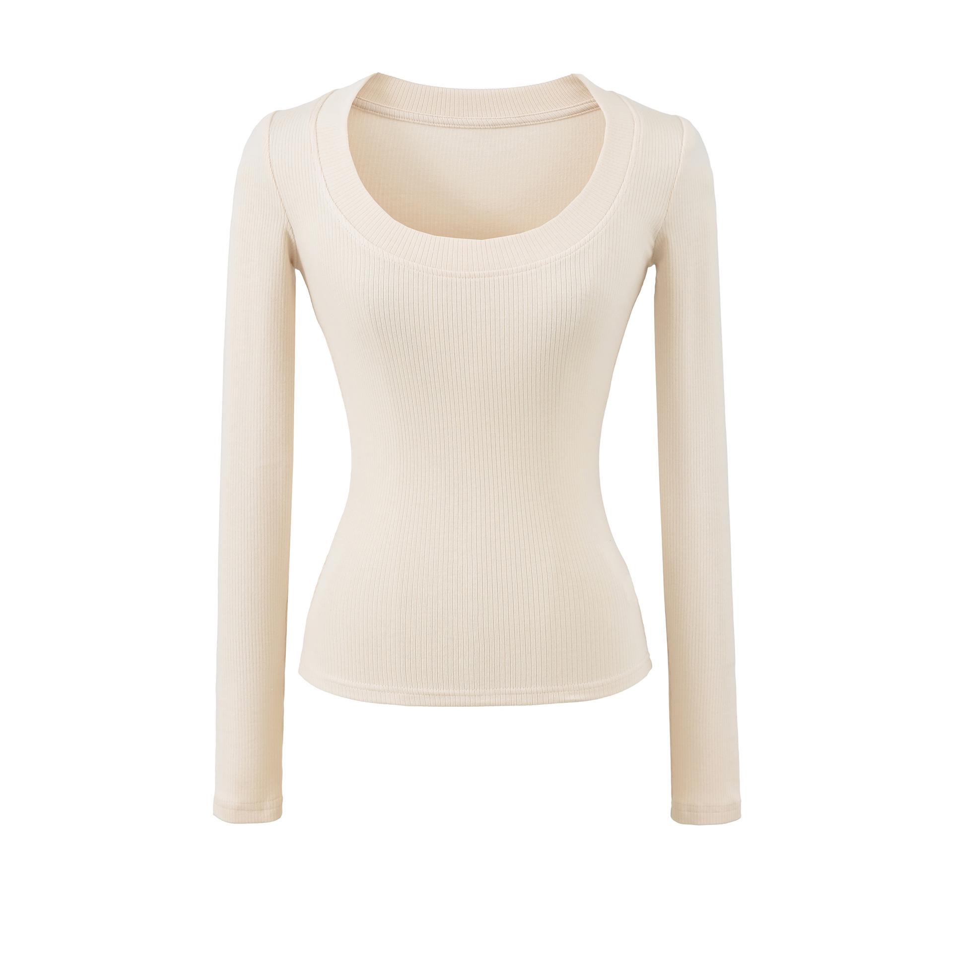 

Women s Four-Color U-Neck Slim-Fit Long-Sleeve Top, High Elasticity, Soft, Ideal for Winter/Autumn Use. Large брудно-білий