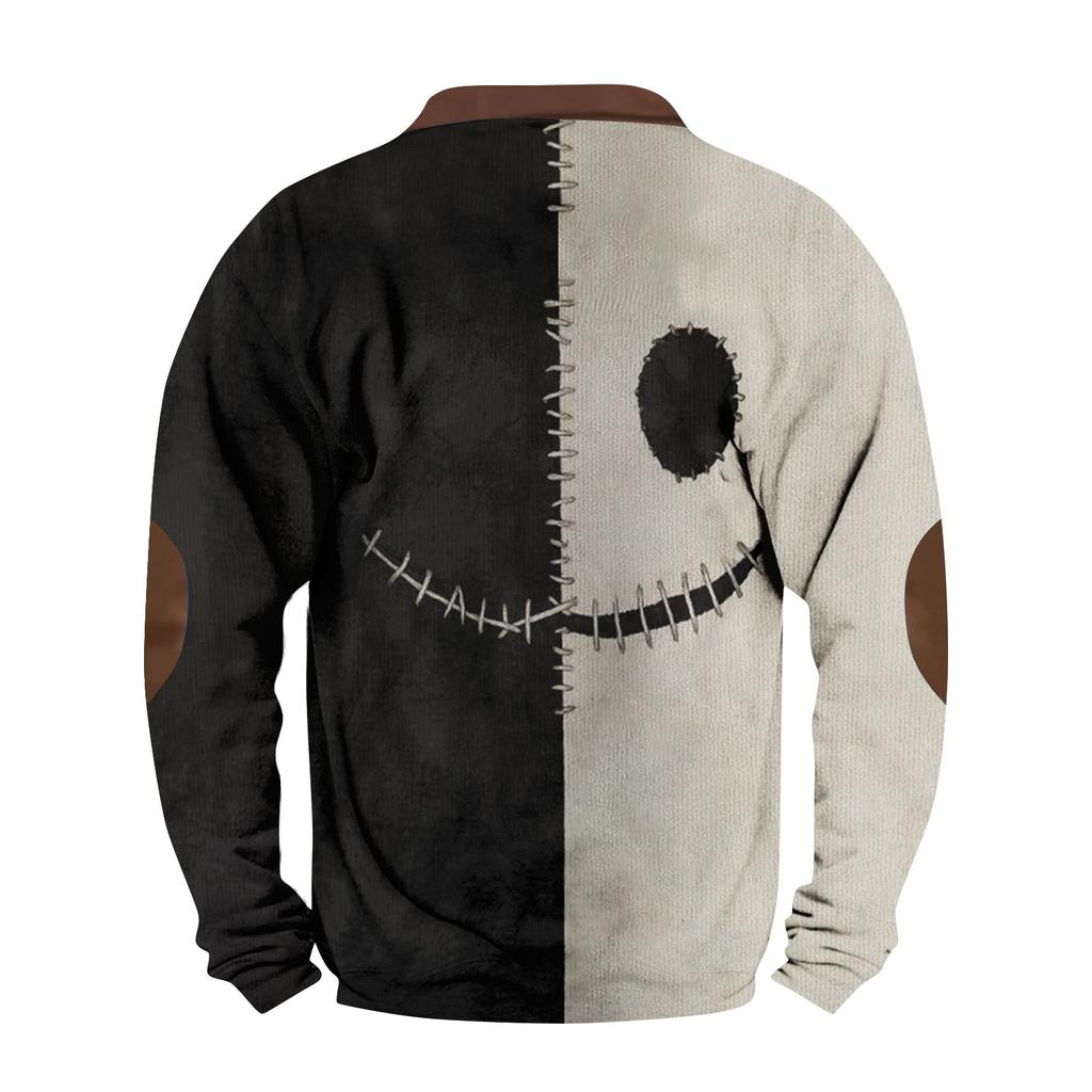 Herren Casual Fashion Weihnachtsdruck Kapuzenpullover Breiter Herren Loose Button Stand Collar Kapuzenpullover