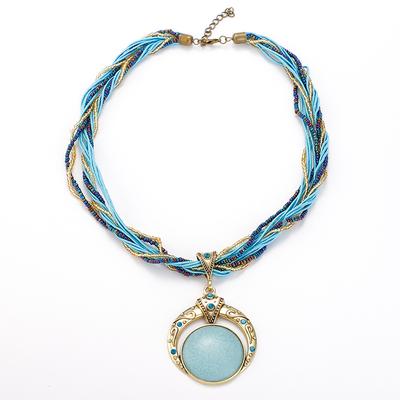 Multi Strand Beaded Necklace with Round Pendant Adjustable Length Chain Suitable for Casual and Formal Wear Unique Boho Style Jewelry Accessory