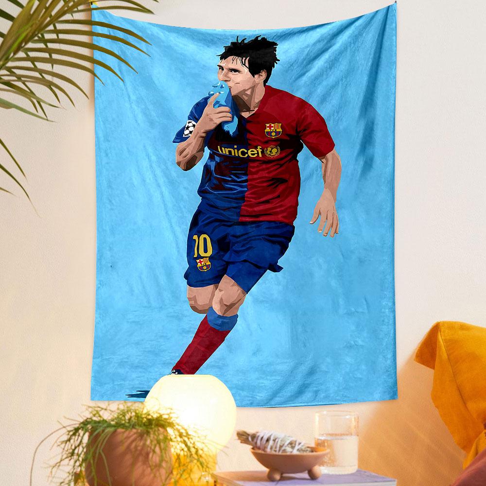 "Soccer Player in Red-Blue Jersey Art" Patterned tapestry home decor, suitable for bedroom and living room, gift