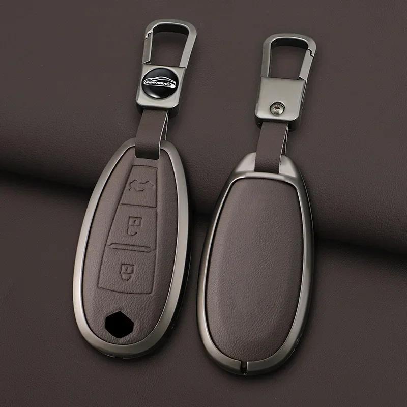 Interior Mouldings Car leather zinc alloy key case For Suzuki S-Cross eitrga Swift car key chain metal key Shell interior decora