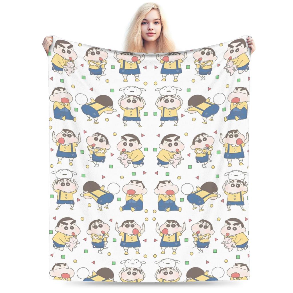 Crayon Shin Chan as Action Kamen Blankets Fleece Summer Air Conditioning Manga Multi-function Throw Blanket for Home Couch Quilt