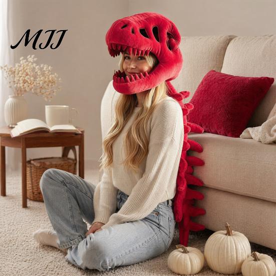 Halloween Dekor Dinosaurierskelett Kostüm, 3D Spinosaurus Schädel Maske Kopfstück und Wirbelsäule, Heim Plüsch Kapuzen Kostüm für Halloween, Cosplay,