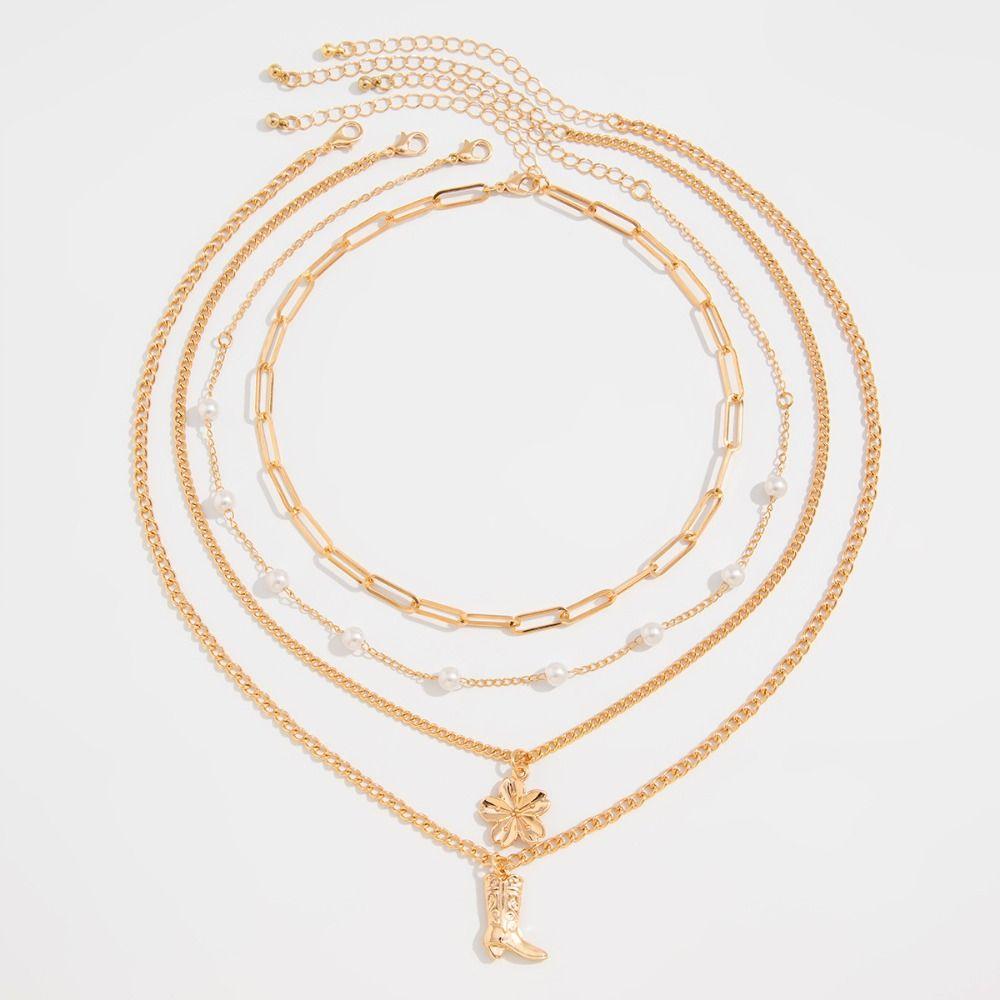 Heart Pendant Bohemia Style Necklace Starfish Pearl Beaded Necklace Clavicle Chain Women Beach