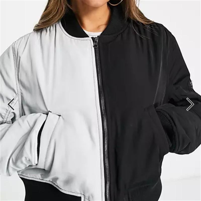 Womens Y2K Streetwear Oversized Color-Block Pilot Jacket Cotton Puffer Coat