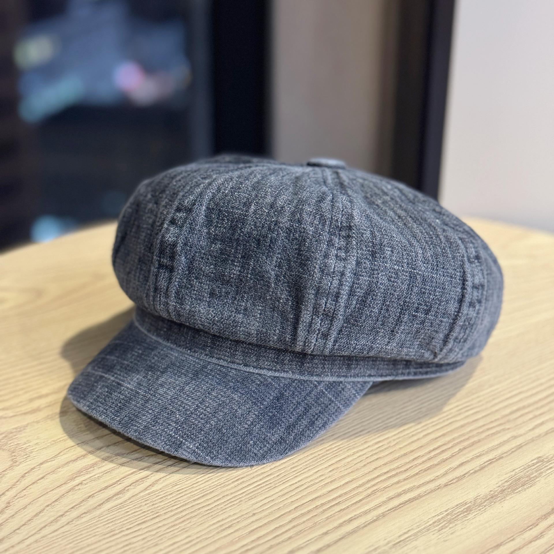 

Новый Ретро Выстиранный Деним Берет Женский Британский Стиль Восьмиугольная Шляпа Весенне-Летняя Мода Шляпа Художника Подчеркивающая Лицо Маленькая Шляпа Adjustable