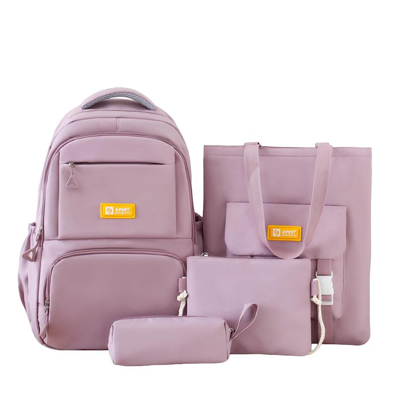 

Four-piece Backpack Large Capacity Middle School Student Schoolbag Women s Lightweight Shoulder Bag Pencil Bag фиолетовый